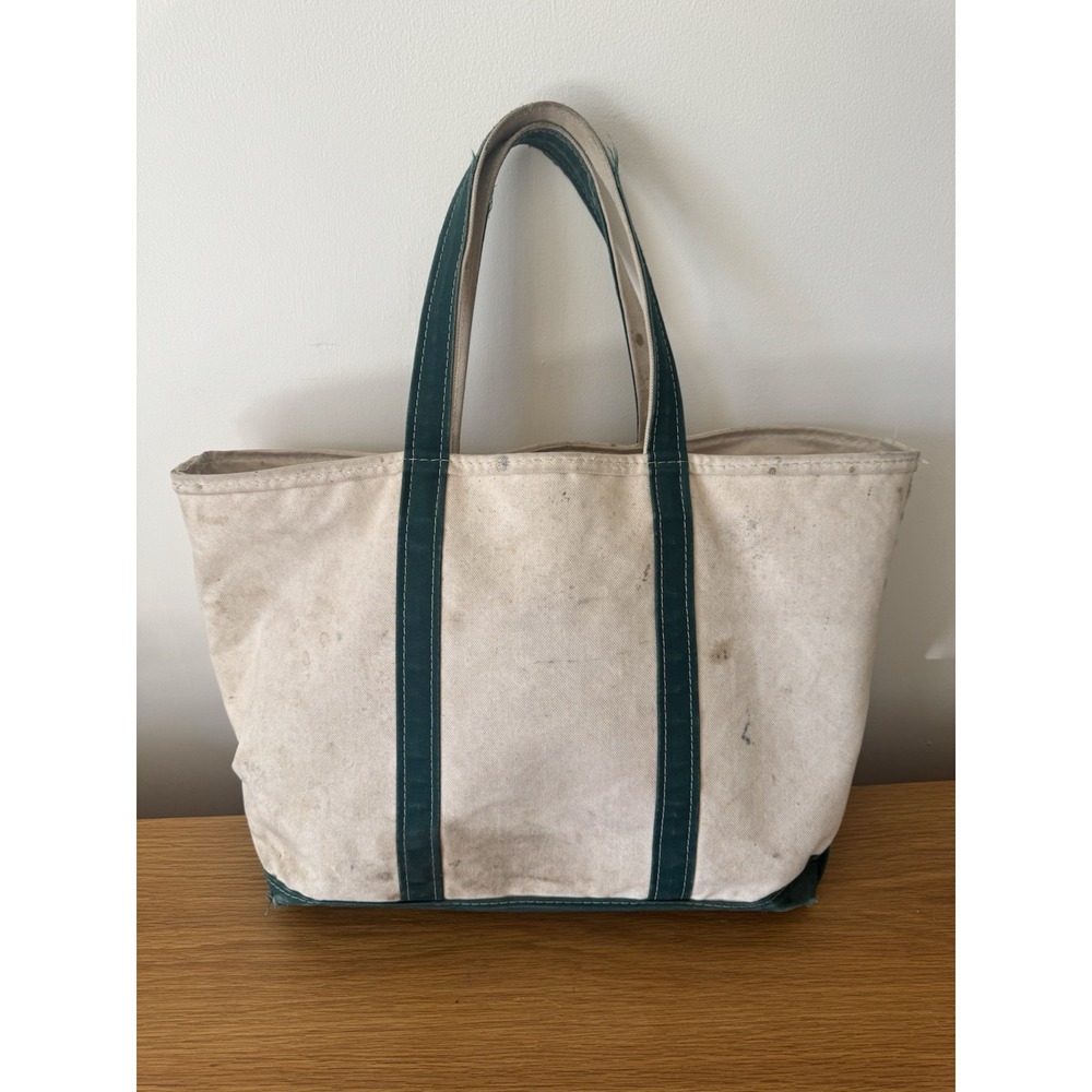 Vintage LL Bean Boat and Tote Canvas Bag With Zipper  Green Large Freeport Maine